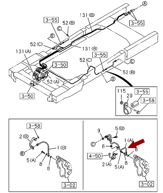 На схеме показан Шланг тормозной ISUZU (ИСУЗУ) NLR85 - передний левый , 8973587713