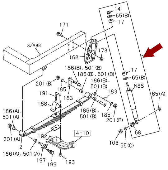 На схеме показан амортизатор ISUZU (ИСУЗУ) NMR85 - передний с АБС, Ootoko, 8980857081