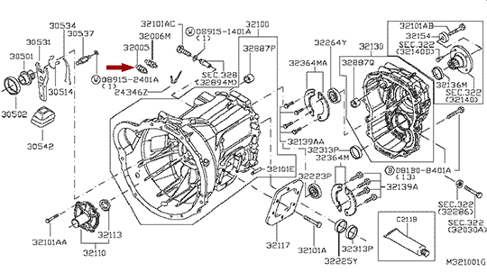 На схеме изображен датчик включения заднего хода Nissan Cabstar оригинал 3200521U1B