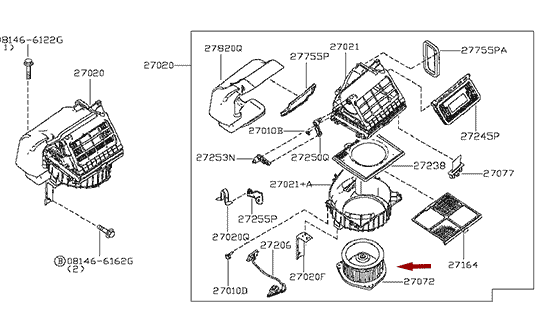 Мотор отопителя (печки) Nissan Cabstar F24, оригинал, 27230MB40A