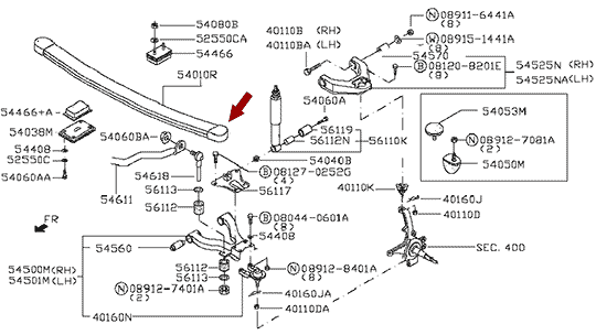 На схеме показан отбойник передней рессоры концевой NISSAN CABSTAR (Ниссан Кабстар) F24, оригинал, 54091MD00A
