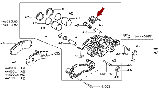 На схеме показана пластина прижимная задней тормозной колодки NISSAN CABSTAR (Ниссан Кабстар) F24, 41130MB40A