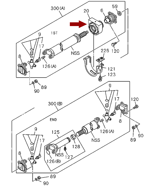 На схеме показан подшипник подвесной (опора) карданного вала ISUZU (ИСУЗУ) NPR75, D-40мм, BAGSTAR, 8980208800