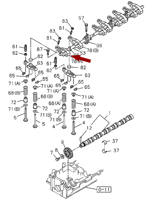 На схеме показан рокер (коромысло) выпускного клапана NQR75/NPR75, ДВ. 4HK1T, ZEVS, 8973064242