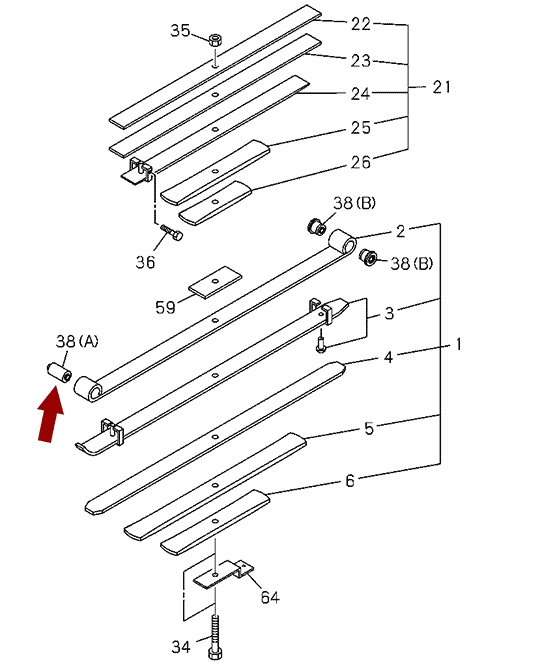На схеме показан сайлентблок (втулка) 18мм задней рессоры передний ISUZU NLR85/NMR85 - целый, BESUTO, 8970748260