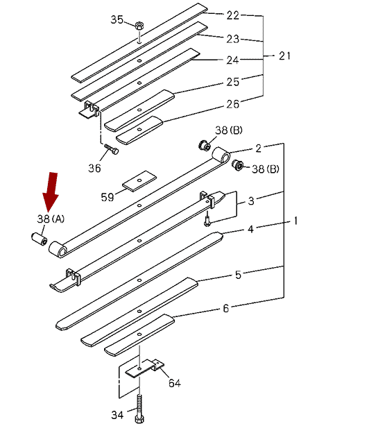 На схеме показан сайлентблок (втулка) 18мм задней рессоры передний ISUZU (ИСУЗУ) NLR85/NMR85 - целый, FEBEST, 8970748260
