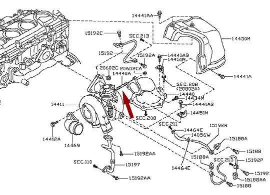 На схеме показана шпилька выпускного коллектора NISSAN CABSTAR (Ниссан Кабстар) F24 дв. ZD30DDTI, 14064DB000