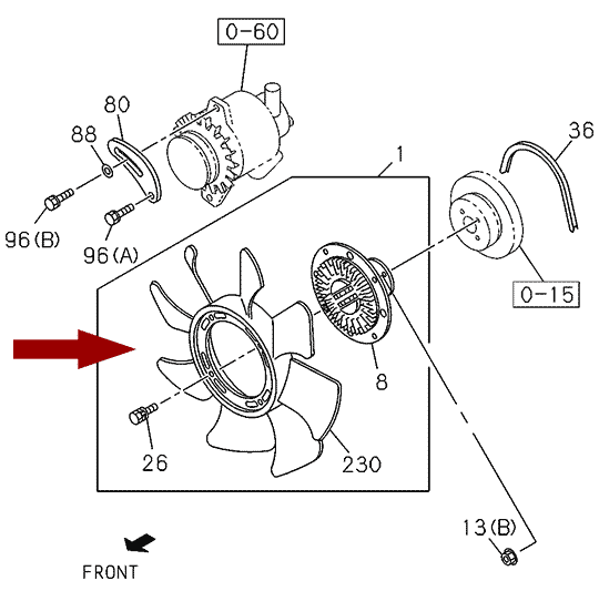 На схеме показан вентилятор (крыльчатка) системы охлаждения ISUZU (ИСУЗУ) NLR85/NMR85 дв. 4JJ1T, API, 8973302070
