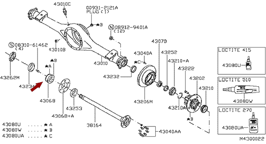 На схеме показана втулка наружного сальника задней ступицы NISSAN CABSTAR (Ниссан Кабстар) F24, 43068MA701